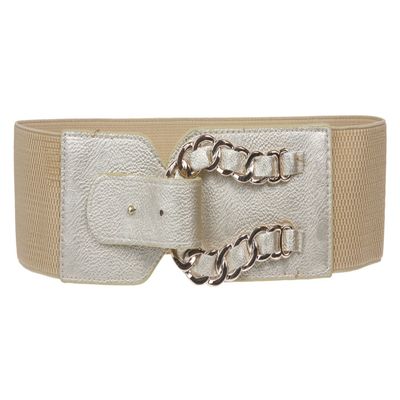 3" Wide High Metel Chain Ring fold Fashion Stretch Belt Size: One-size: 27" ~ 35" Color: Gold