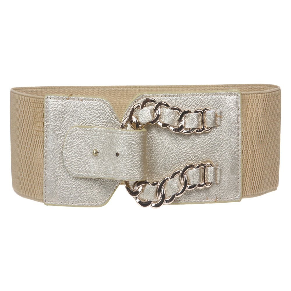 3" Wide High Metel Chain Ring fold Fashion Stretch Belt Size: One-size: 27" ~ 35" Color: Gold