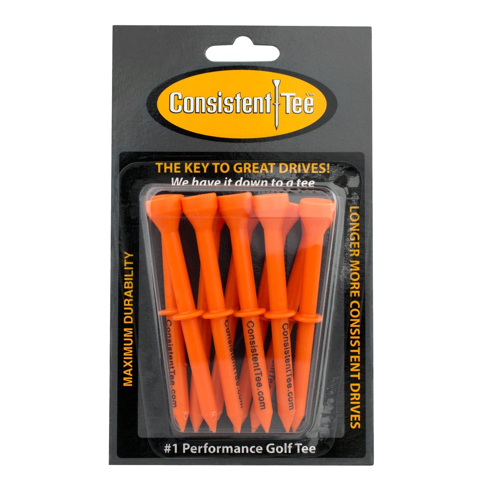 Consistent Tee 3 1/4" Pack of 10 Durable, Biodegradable Tees for Perfect Height and Position (Orange)