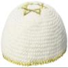 17 cm. White Wool Knitted Kippah with Gold Embroidering of Magen David view 2