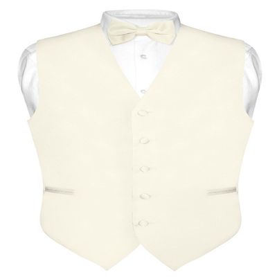 Vesuvio Napoli Men's Dress Vest & BowTie Solid CREAM Color Bow Tie Set for Suit or Tuxedo XL
