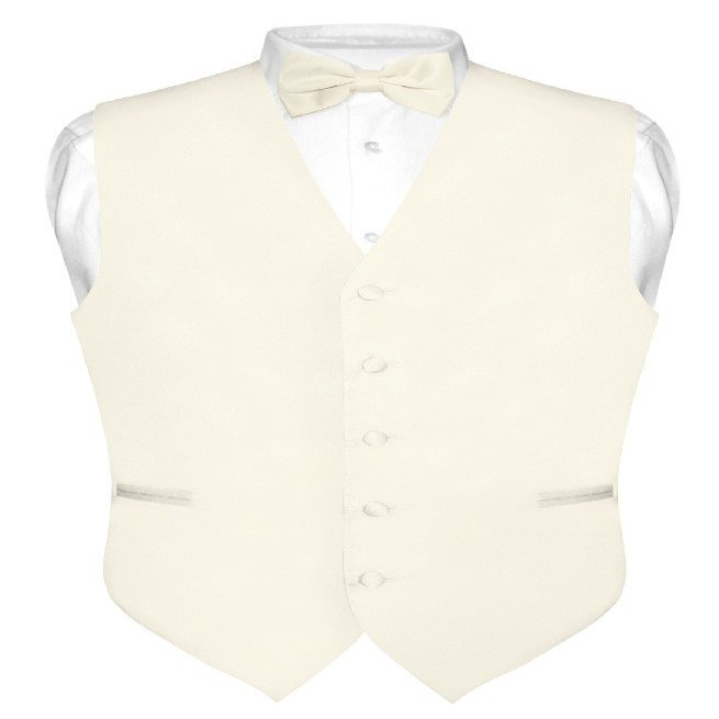 Vesuvio Napoli Men's Dress Vest & BowTie Solid CREAM Color Bow Tie Set for Suit or Tuxedo XL