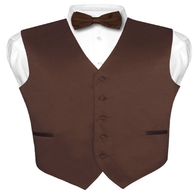Vesuvio Napoli Men's Dress Vest & BowTie Solid CHOCOLATE BROWN Color Bow Tie Set 3XL