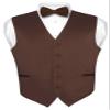 Vesuvio Napoli Men's Dress Vest & BowTie Solid CHOCOLATE BROWN Color Bow Tie Set 3XL view 1