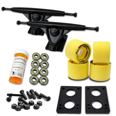 Yocaher Longboard Skateboard Trucks Wheels Combo Set 71mm Wheels + 7"/180mm Heavy Duty Aluminum Black Trucks, Bearing, Riser Pad, and Skateboard Longboard Cruiser Hardware
