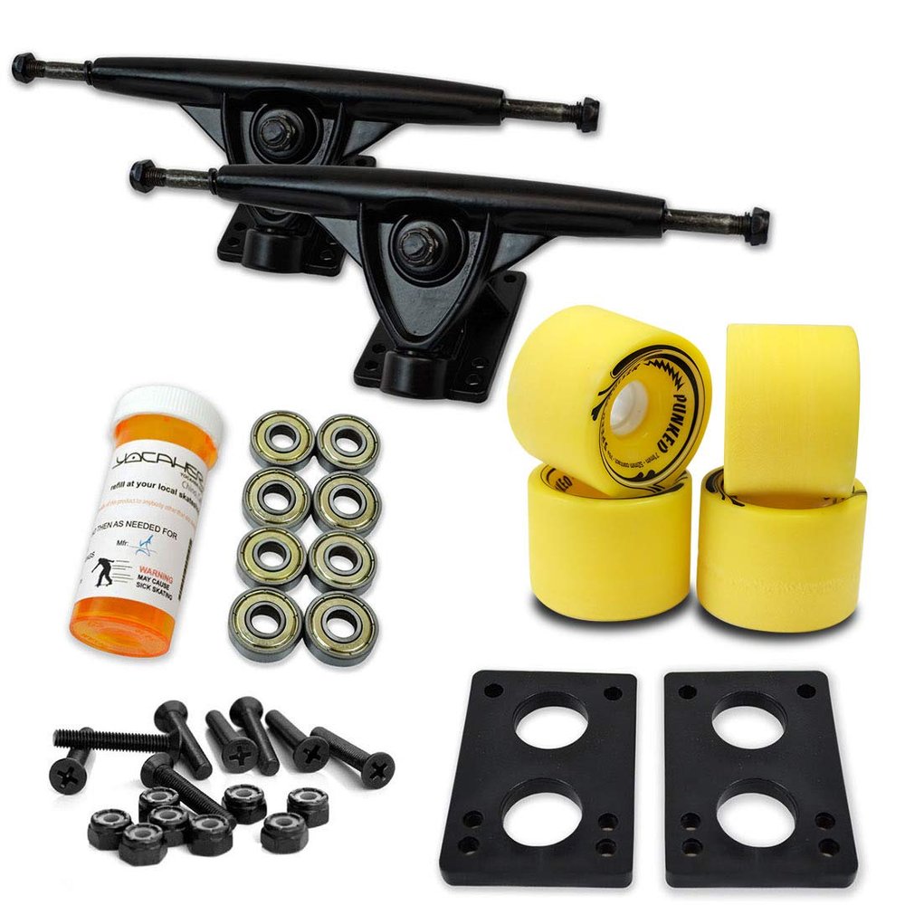 Yocaher Longboard Skateboard Trucks Wheels Combo Set 71mm Wheels + 7"/180mm Heavy Duty Aluminum Black Trucks, Bearing, Riser Pad, and Skateboard Longboard Cruiser Hardware