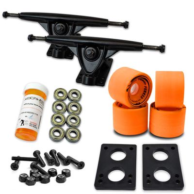 Yocaher Longboard Skateboard Trucks Wheels Combo Set 71mm Wheels + 7"/180mm Heavy Duty Aluminum Black Trucks, Bearing, Riser Pad, and Skateboard Longboard Cruiser Hardware