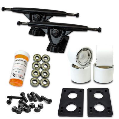 Yocaher Longboard Skateboard Trucks Wheels Combo Set 71mm Wheels + 7"/180mm Heavy Duty Aluminum Black Trucks, Bearing, Riser Pad, and Skateboard Longboard Cruiser Hardware