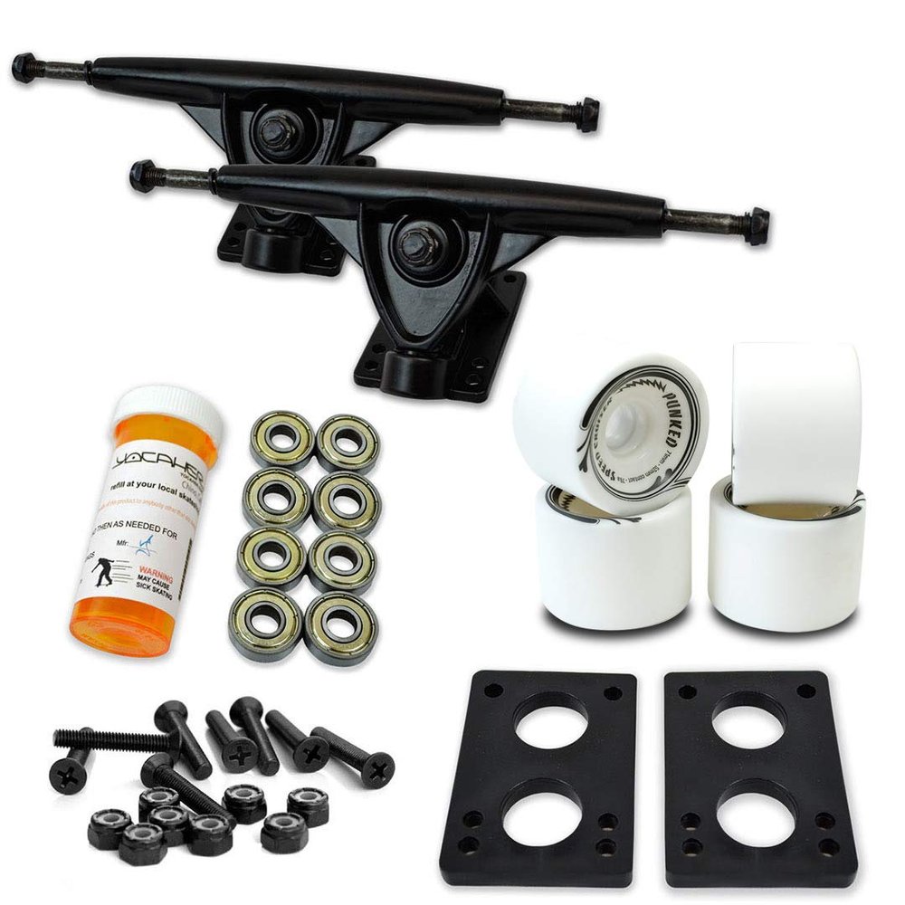 Yocaher Longboard Skateboard Trucks Wheels Combo Set 71mm Wheels + 7"/180mm Heavy Duty Aluminum Black Trucks, Bearing, Riser Pad, and Skateboard Longboard Cruiser Hardware