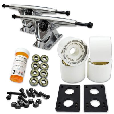 Yocaher Longboard Skateboard Trucks Combo Set 71mm Wheels + 7"/180mm Heavy Duty Aluminum Polished Trucks, Bearing, Riser Pad, and Longboard Hardware Package (Solid White Wheels & Polished Trucks)