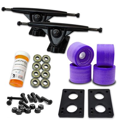 Yocaher Longboard Skateboard Trucks Wheels Combo Set 71mm Wheels + 7"/180mm Heavy Duty Aluminum Black Trucks, Bearing, Riser Pad, and Skateboard Longboard Cruiser Hardware