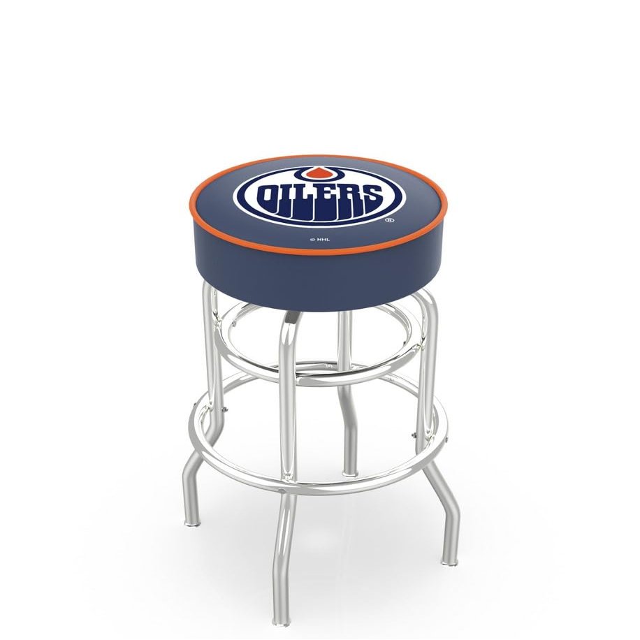 HBS L7C1 Edmonton Oilers 25" Double-Ring Swivel Counter Stool with Chrome Finish