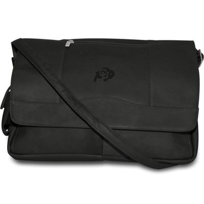NCAA Colorado Buffaloes Black Leather Laptop Messenger Bag
