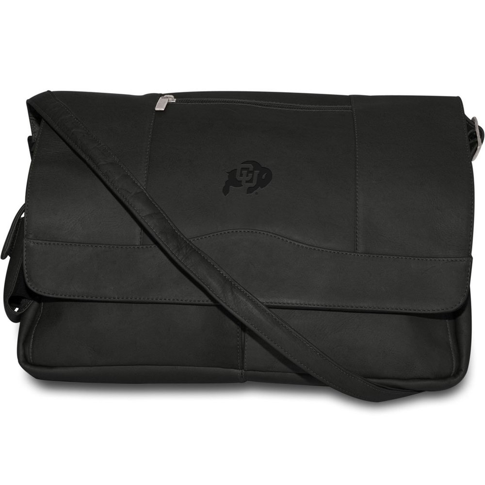 NCAA Colorado Buffaloes Black Leather Laptop Messenger Bag