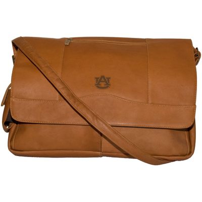 NCAA Auburn Tigers Tan Leather Laptop Messenger Bag