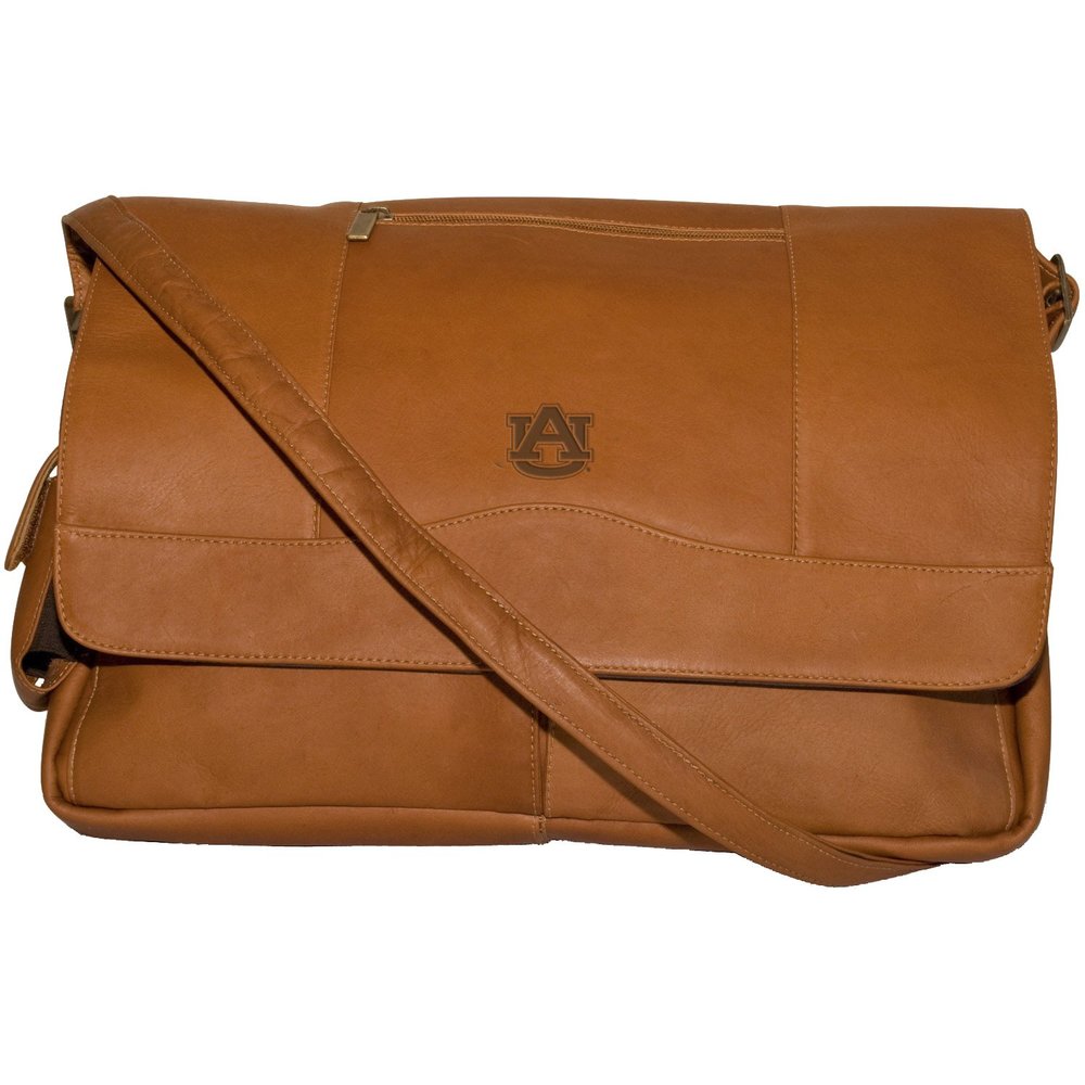 NCAA Auburn Tigers Tan Leather Laptop Messenger Bag