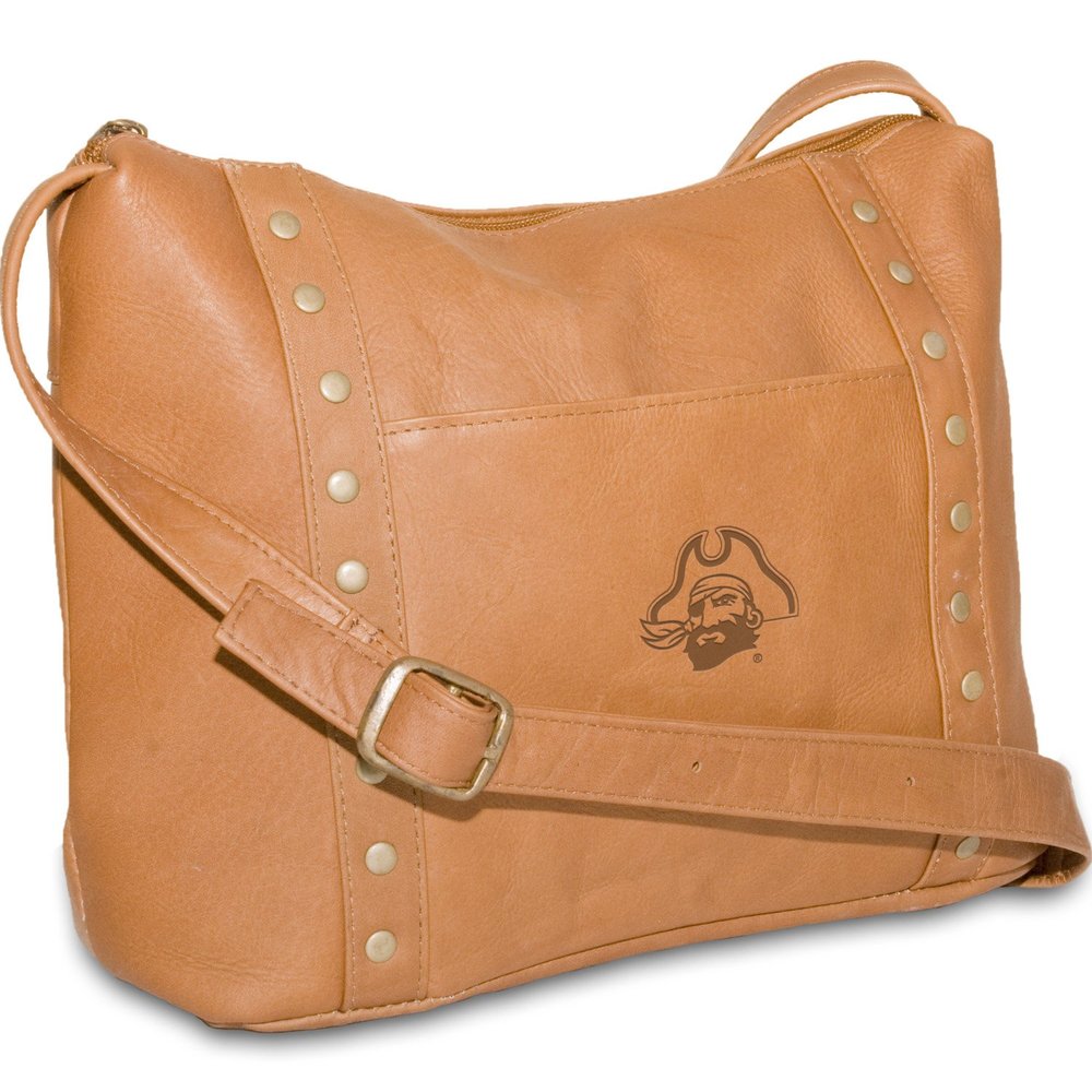 NCAA East Carolina Pirates Tan Leather Women's Top Zip Handbag