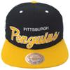 Pittsburgh Penguins Retro Mitchell & Ness Script Hat Cap Snapback Black Yellow view 1