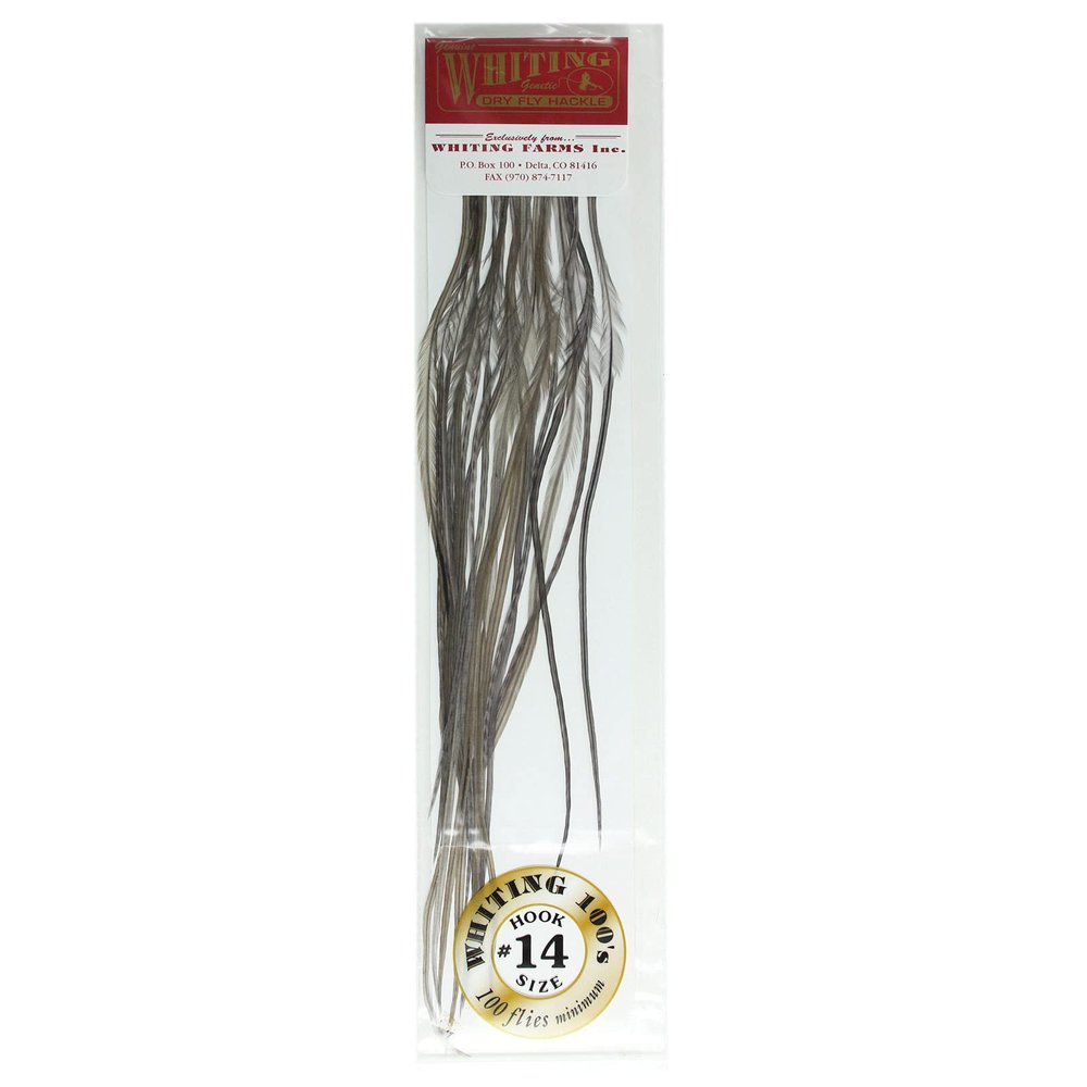Whiting 100's Dry Fly Hackle - Dark Dyed Dun - Size 14