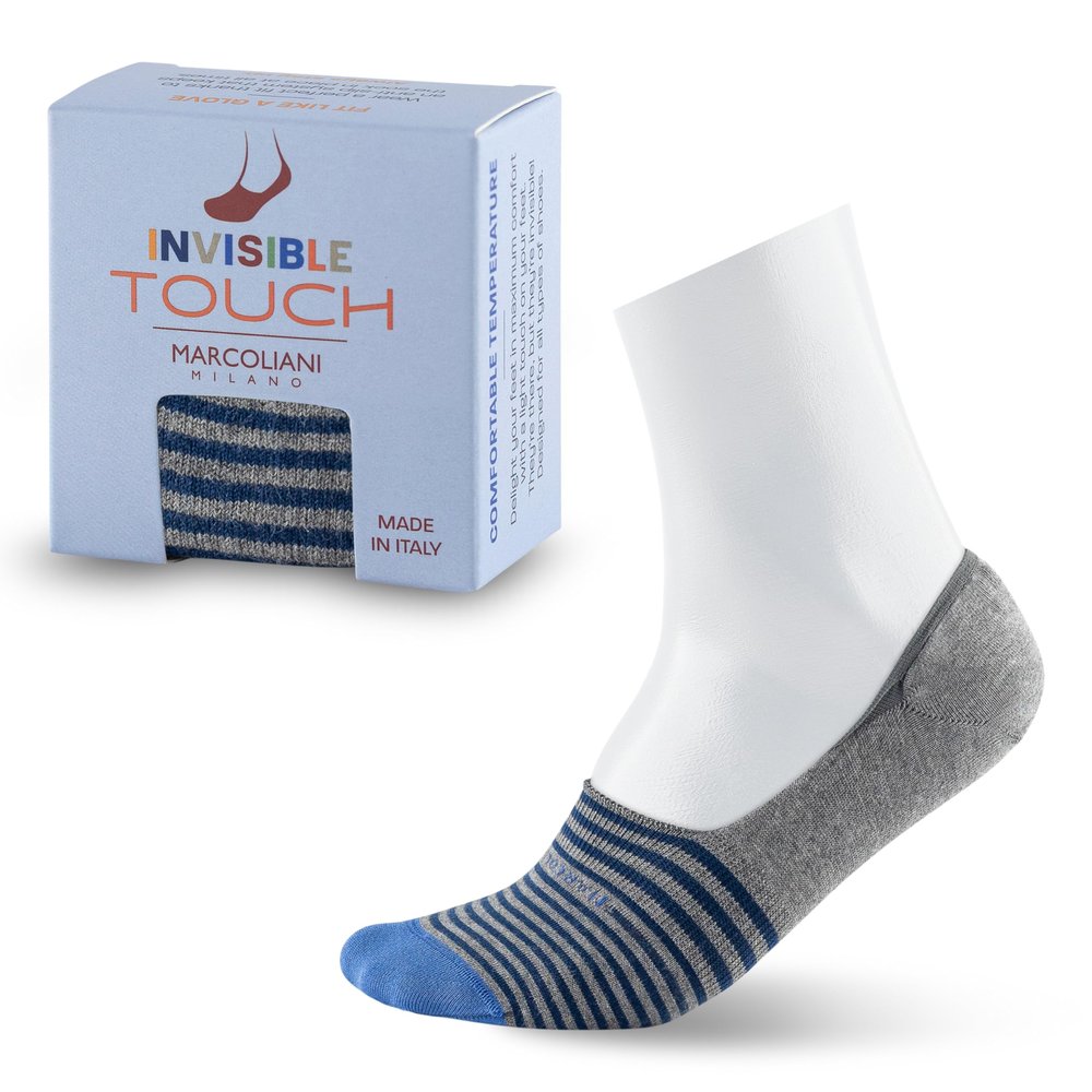 Marcoliani Milano No Show Socks Men - Palio Stripe Invisible Touch [Born in Italy & Premium Quality] Inspired by Italian Style | Essence of Cotton - Color Flannel Grey