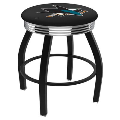 HBS L8B3C San Jose Sharks 25" Swivel Counter Stool with a Black Wrinkle and Chrome Finish