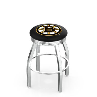 25" L8C3C - Chrome Boston Bruins Swivel Bar Stool with 2.5" Ribbed Accent Ring by The Holland Bar Stool Company