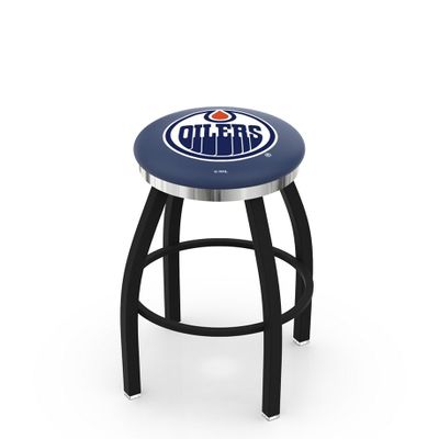 L8B2C Edmonton Oilers 25" Swivel Counter Stool with a Black Wrinkle and Chrome Finish
