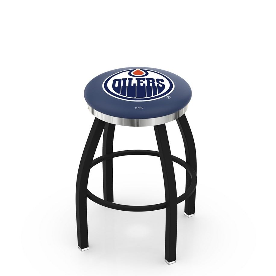 L8B2C Edmonton Oilers 25" Swivel Counter Stool with a Black Wrinkle and Chrome Finish