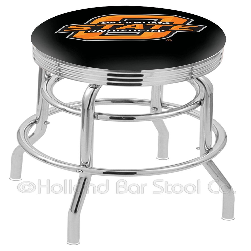 Logo Series Bar Stool NCAA Team: Oklahoma State University, Size: 25", Frame Type: Double Ring Chrome