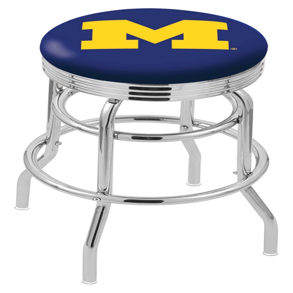 Holland Bar Stool 25" L7C3C - Chrome Double Ring Michigan Swivel Bar Stool with 2.5" Ribbed Accent Ring