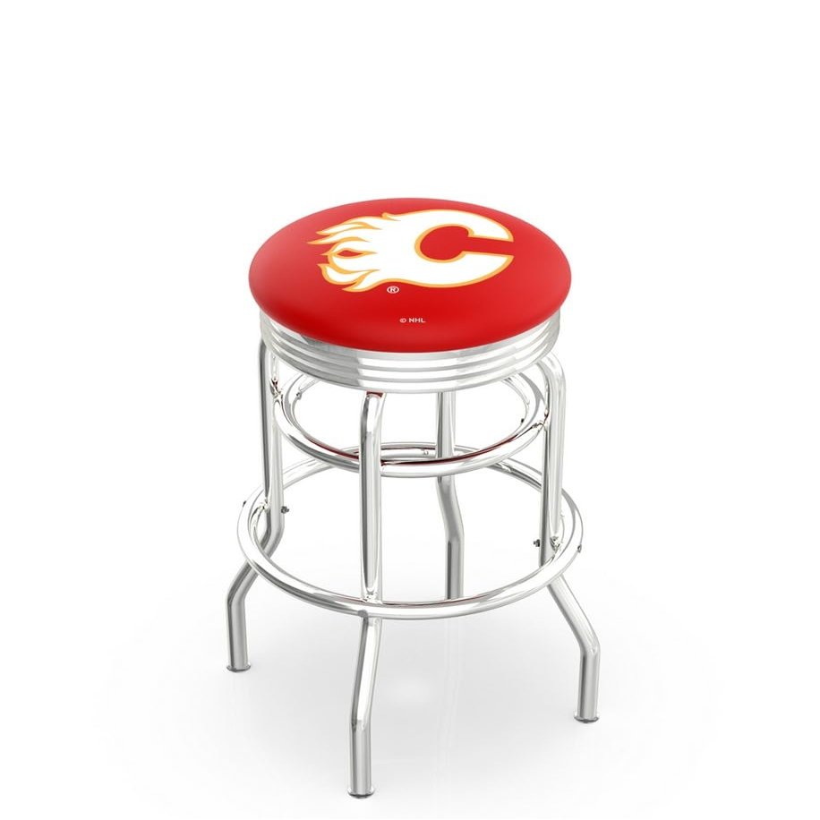 L7C3C Calgary Flames 25" Double-Ring Swivel Counter Stool with Chrome Finish