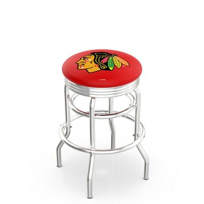 HBS L7C3C Chicago Blackhawks 25" Double-Ring Swivel Counter Stool with Chrome Finish
