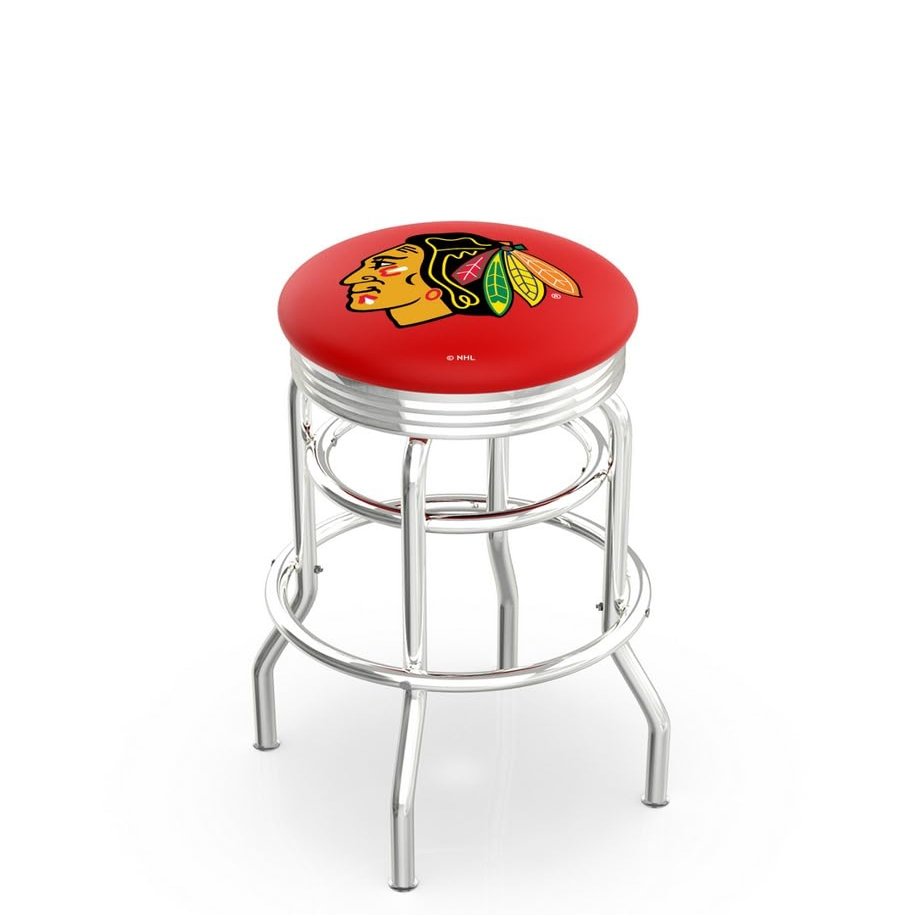 HBS L7C3C Chicago Blackhawks 25" Double-Ring Swivel Counter Stool with Chrome Finish