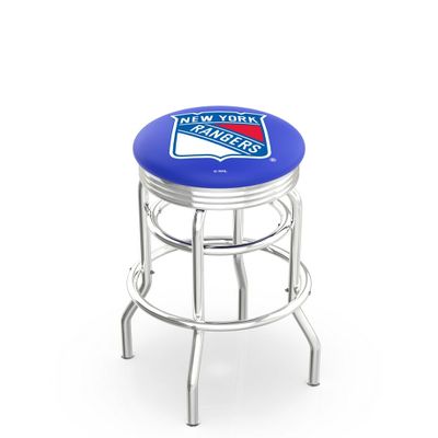 HBS L7C3C New York Rangers 25" Double-Ring Swivel Counter Stool with Chrome Finish