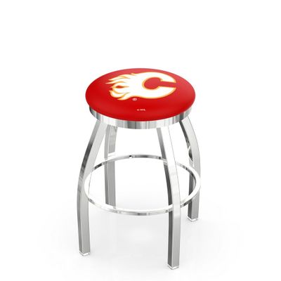 25" L8C2C - Chrome Calgary Flames Swivel Bar Stool with Accent Ring by The Holland Bar Stool Company