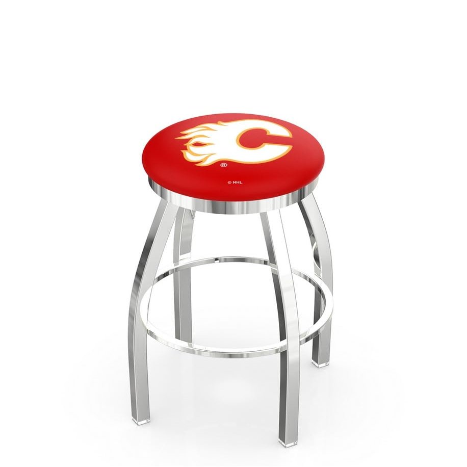 25" L8C2C - Chrome Calgary Flames Swivel Bar Stool with Accent Ring by The Holland Bar Stool Company