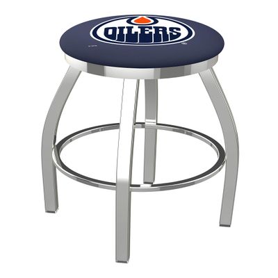 25" L8C2C - Chrome Edmonton Oilers Swivel Bar Stool with Accent Ring by The Holland Bar Stool Company