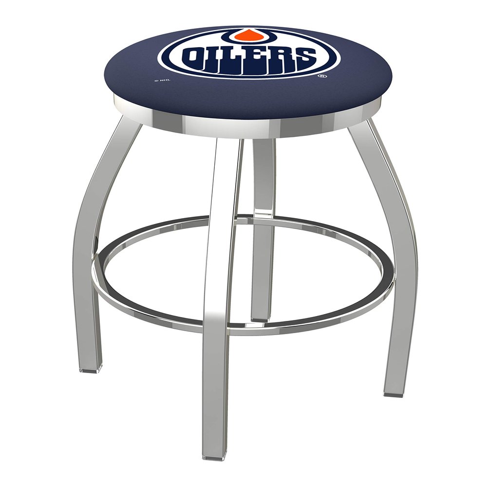 25" L8C2C - Chrome Edmonton Oilers Swivel Bar Stool with Accent Ring by The Holland Bar Stool Company