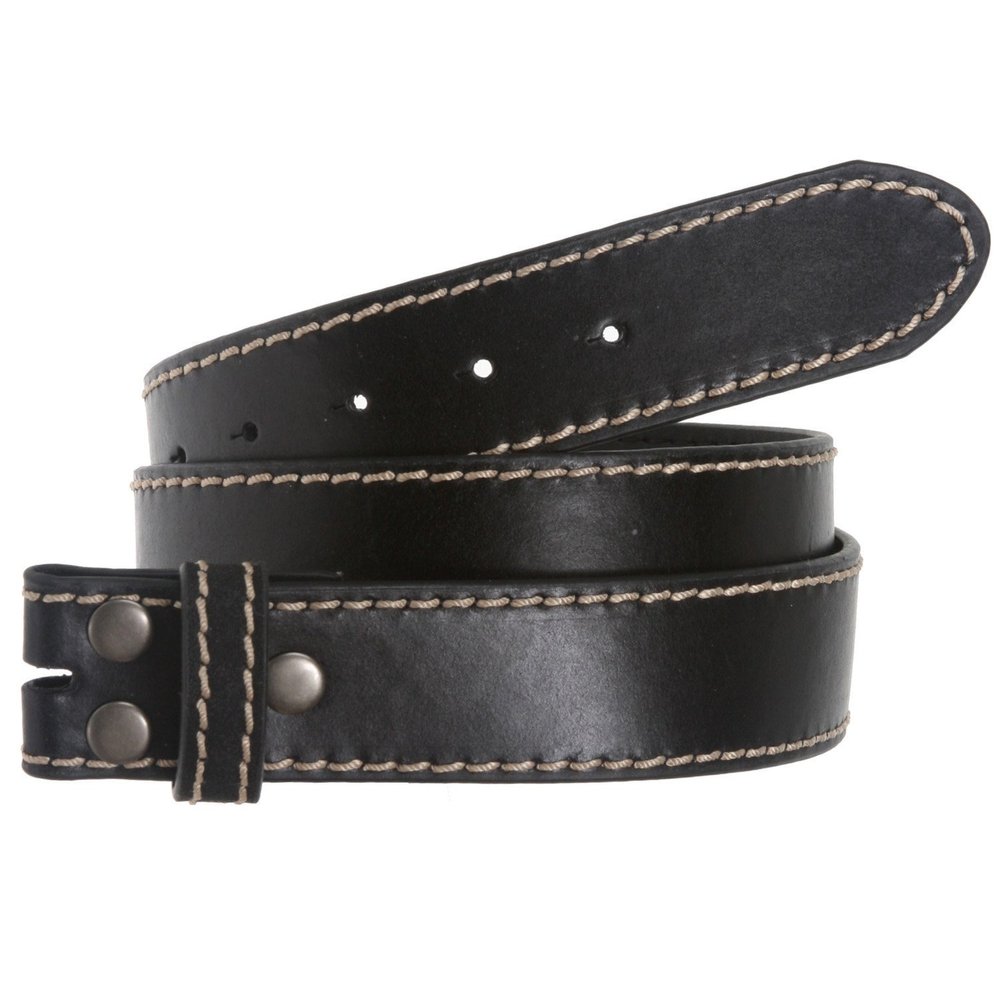 1 1/2" (38 mm) Snap On Stitching-Edged Genuine Leather Belt Strap Size: S 30-32 Color: Black