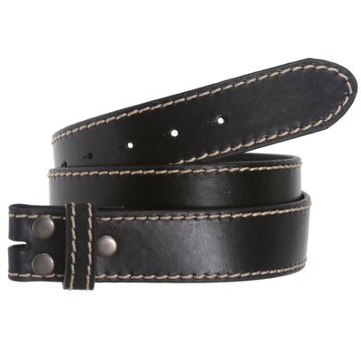1 1/2" (38 mm) Snap On Stitching-Edged Genuine Leather Belt Strap Size: L 36-38 Color: Black