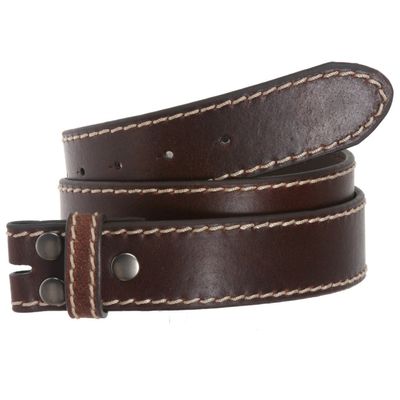 1 1/2" (38 mm) Snap On Stitching-Edged Genuine Leather Belt Strap Size: L 36-38 Color: Brown
