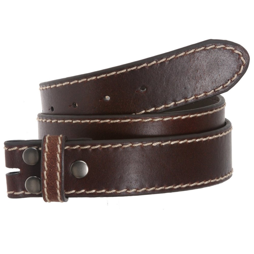 1 1/2" (38 mm) Snap On Stitching-Edged Genuine Leather Belt Strap Size: L 36-38 Color: Brown