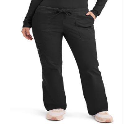 Scrubs for Women Workwear Core Stretch, Drawstring Cargo Scrub Pants 4044T, L Tall, Black