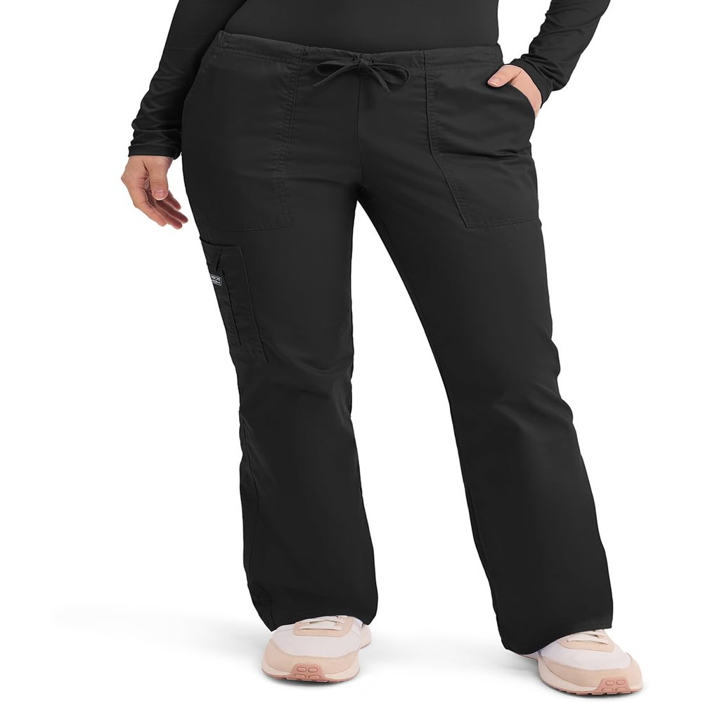 Scrubs for Women Workwear Core Stretch, Drawstring Cargo Scrub Pants 4044T, L Tall, Black