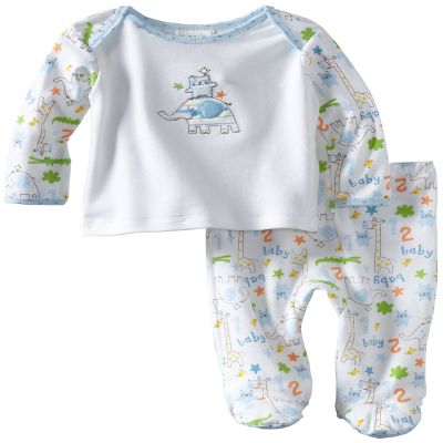 Disney ABSORBA Baby-Boys Newborn Two Piece Footed Pant Set, White/Print, 0-3 Months