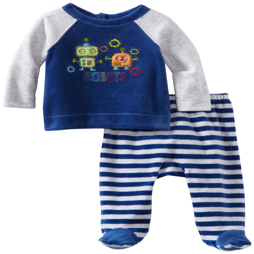 Disney ABSORBA Baby-Boys Newborn Two Piece Footed Pant Set, Navy Stripe, 3-6 Months