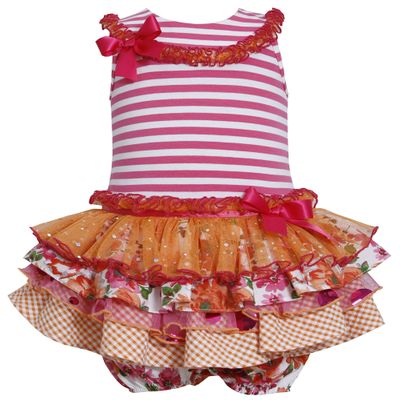 Bonnie Baby Baby Girls 3M-24M Sleeveless Stripe Knit to Multi Tiered Skirt