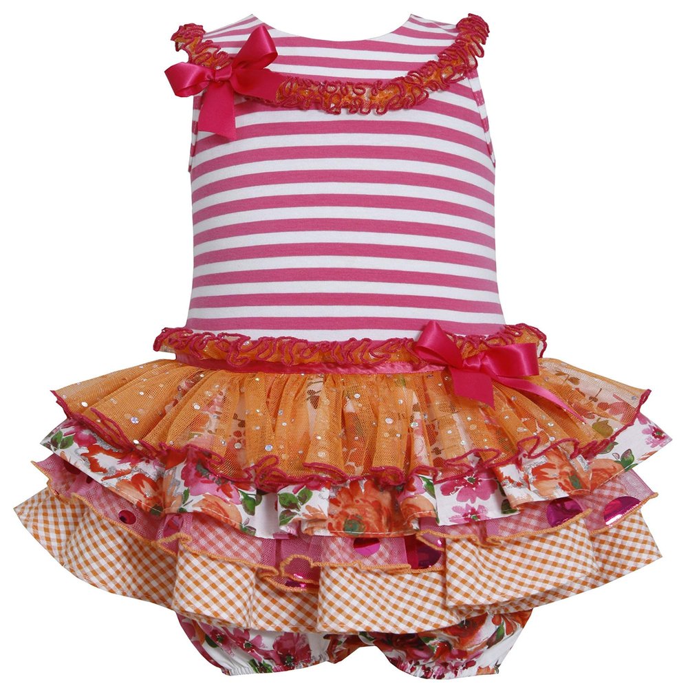 Bonnie Baby Baby Girls 3M-24M Sleeveless Stripe Knit to Multi Tiered Skirt