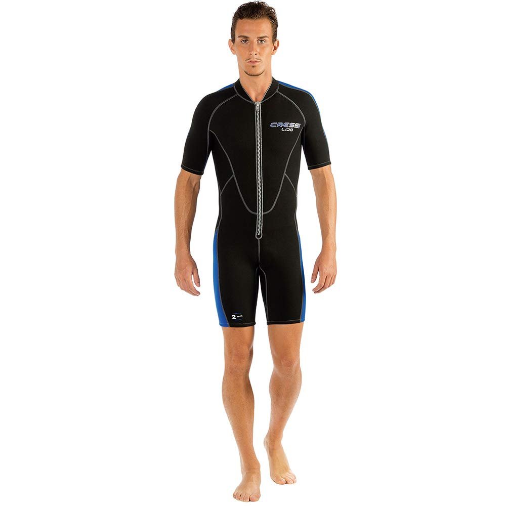 Cressi Lido 2 mm Man Short Sleeves Short Wetsuits, Black/Blue, S
