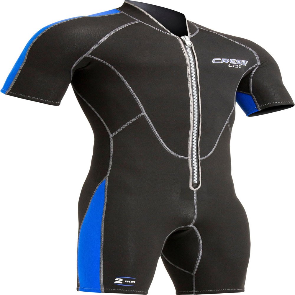 Cressi Lido 2 mm Man Short Sleeves Short Wetsuits, Black/Blue, XL